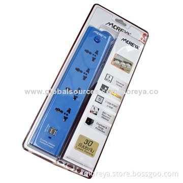 USB power strips with 2 USB ports and universal socket, can match with different types AC plug